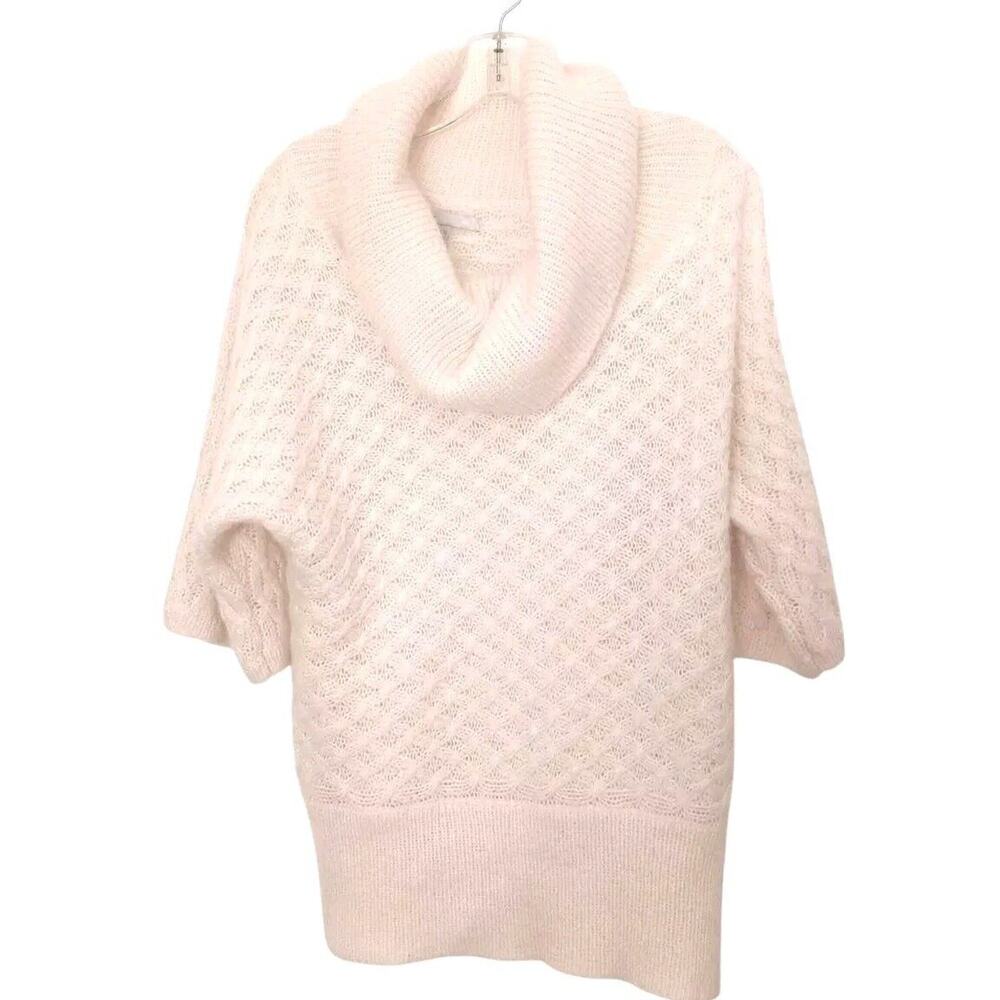 Old Navy MOHAIR Wool Cowl Neck Sweater Sz M Ivory Cableknit Coastal Swedish Boho